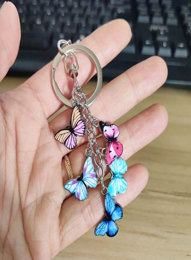 Meimimix Colorful Butterfly Charms Enameled Keychain Chain Tassel Keyring For Women Girls Purse Bag Accessories Jewellery (Five Butterflies) - Image 4